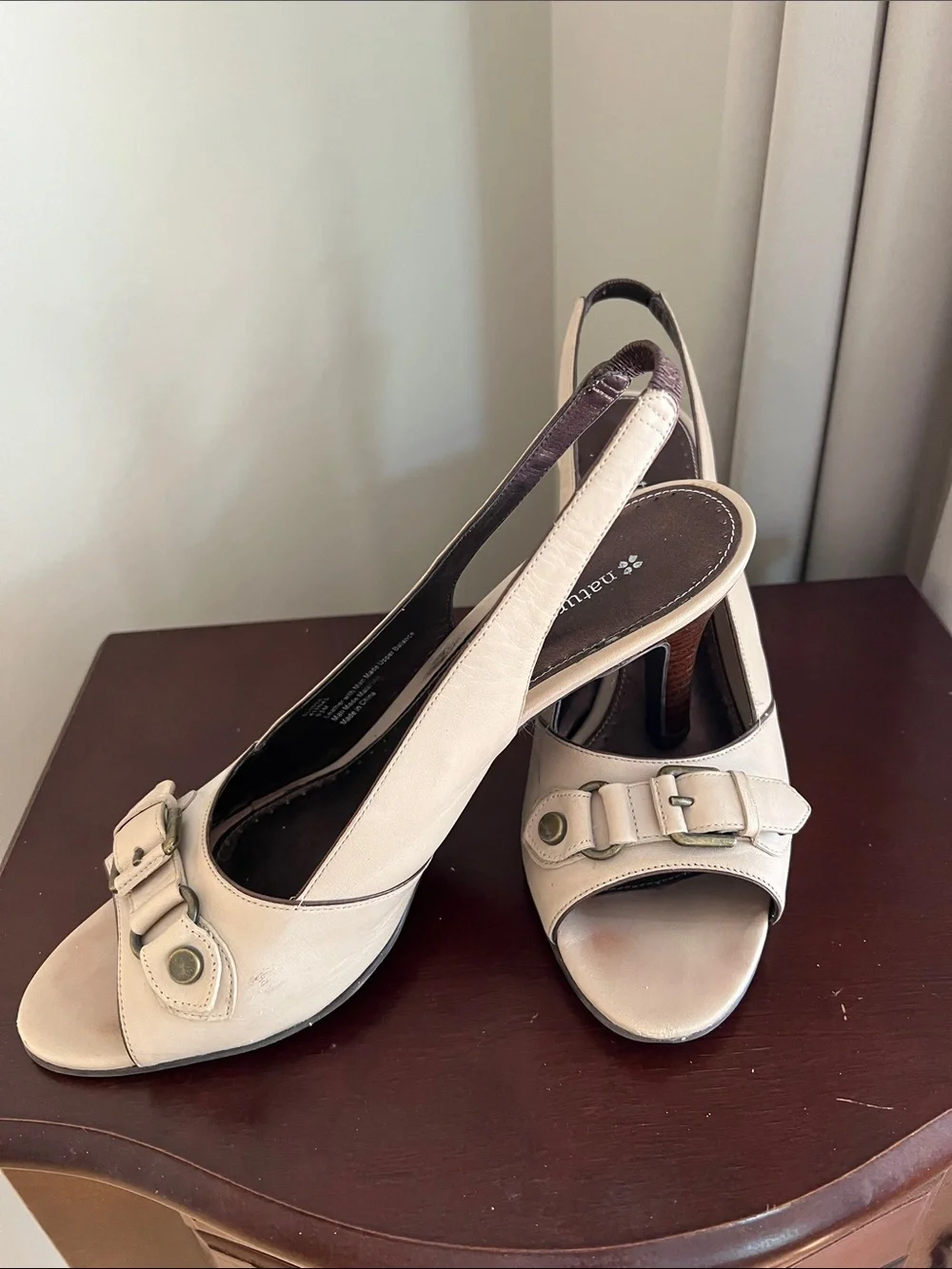 Naturalizer - Beige Open-Toe Slingback Heels with Buckle Accent - 9.5